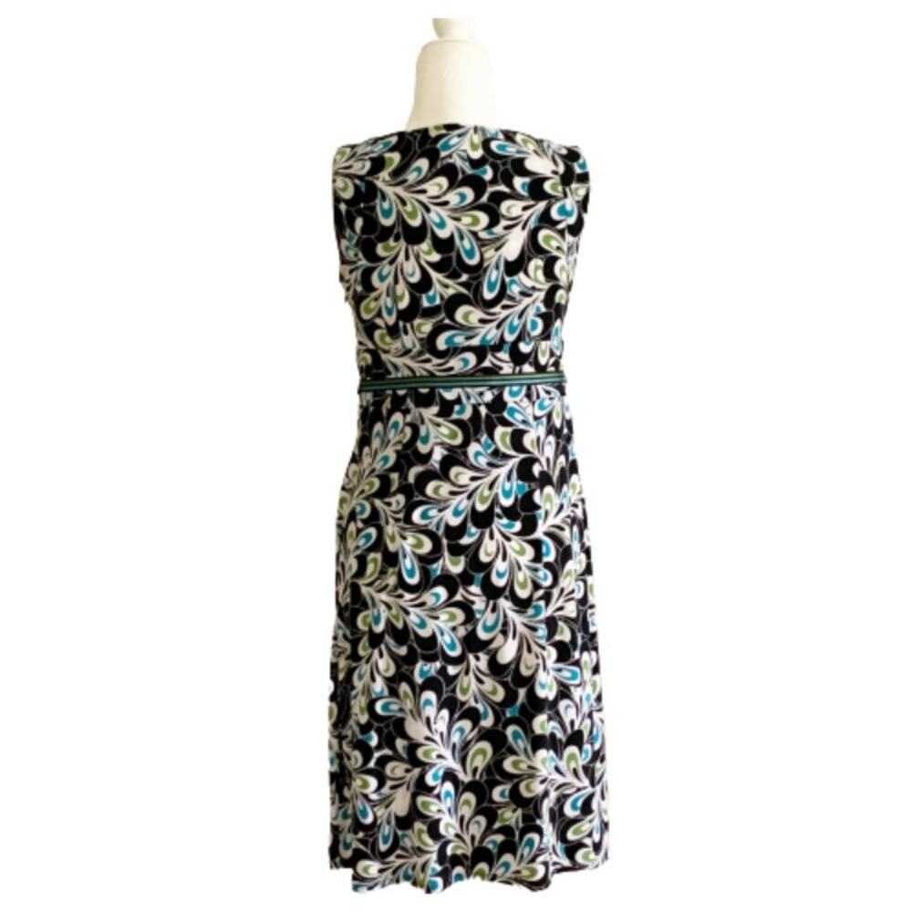 LOFT Dress Brown Blue Green Floral Sleeveless Ribbon Belted Dress Size 6 - Picture 3 of 15